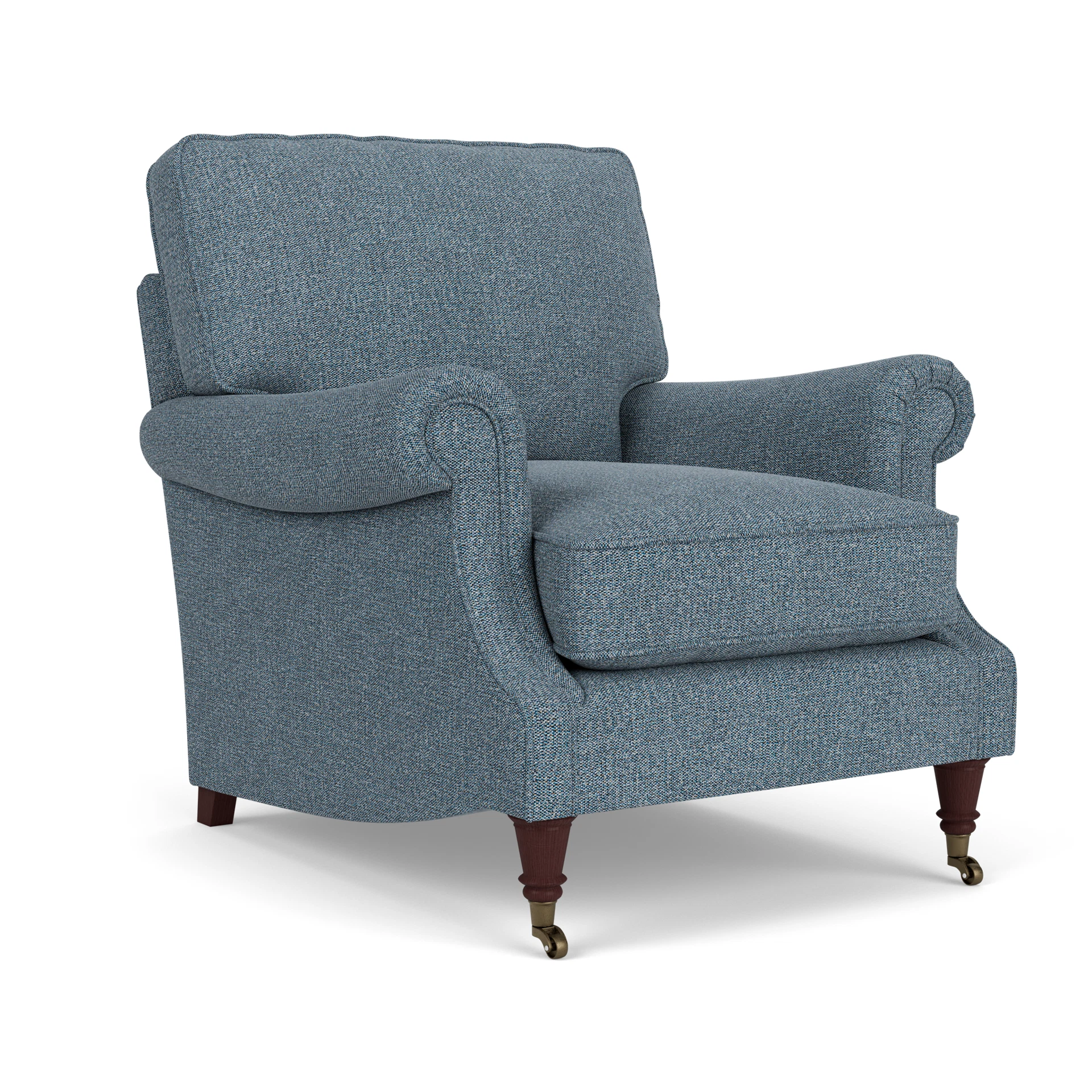 Taylor High Back Armchair in Aquaclean Oxford - Mid Blue with Light legs
