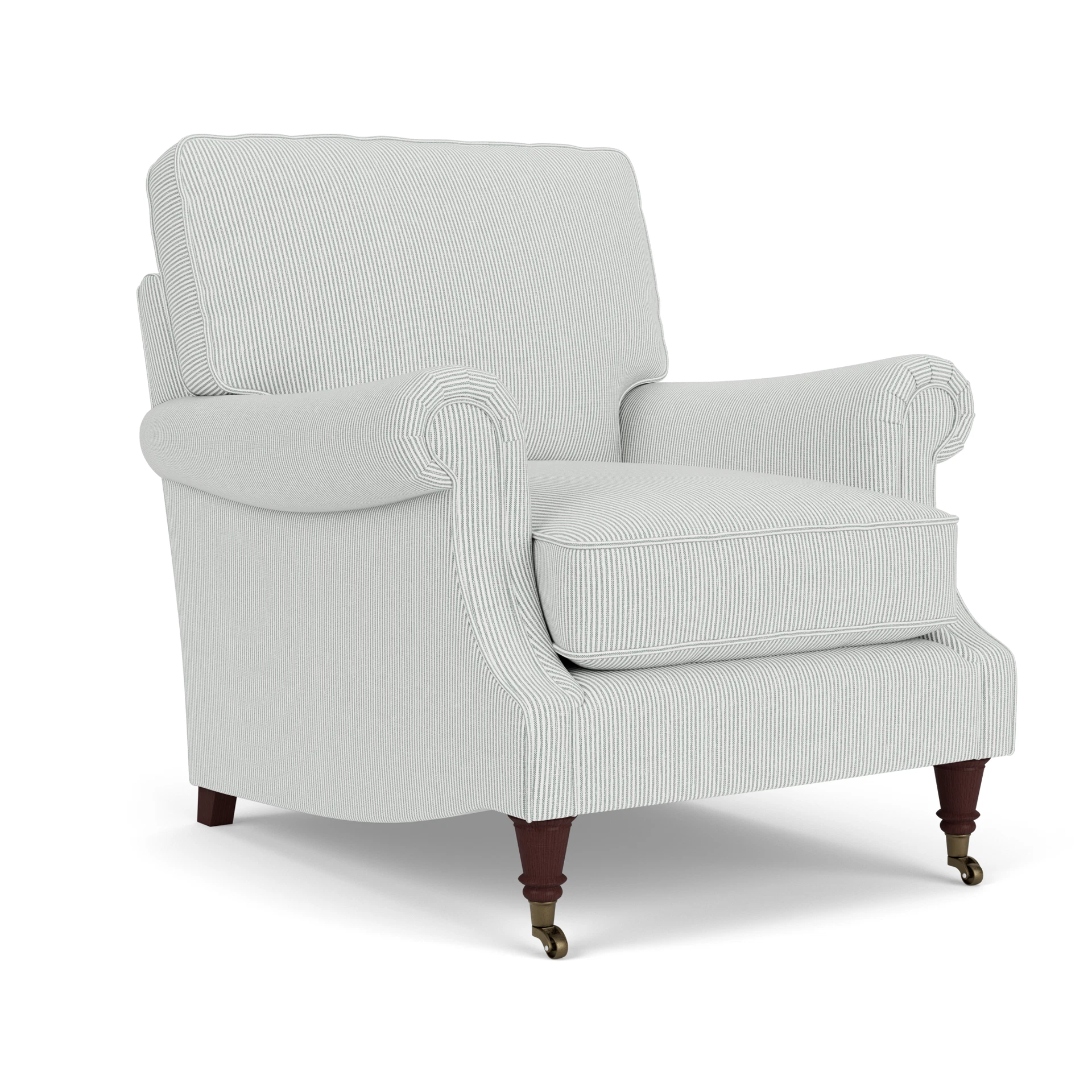 Taylor High Back Armchair in Broadway Stripe - Duck Egg with Light legs