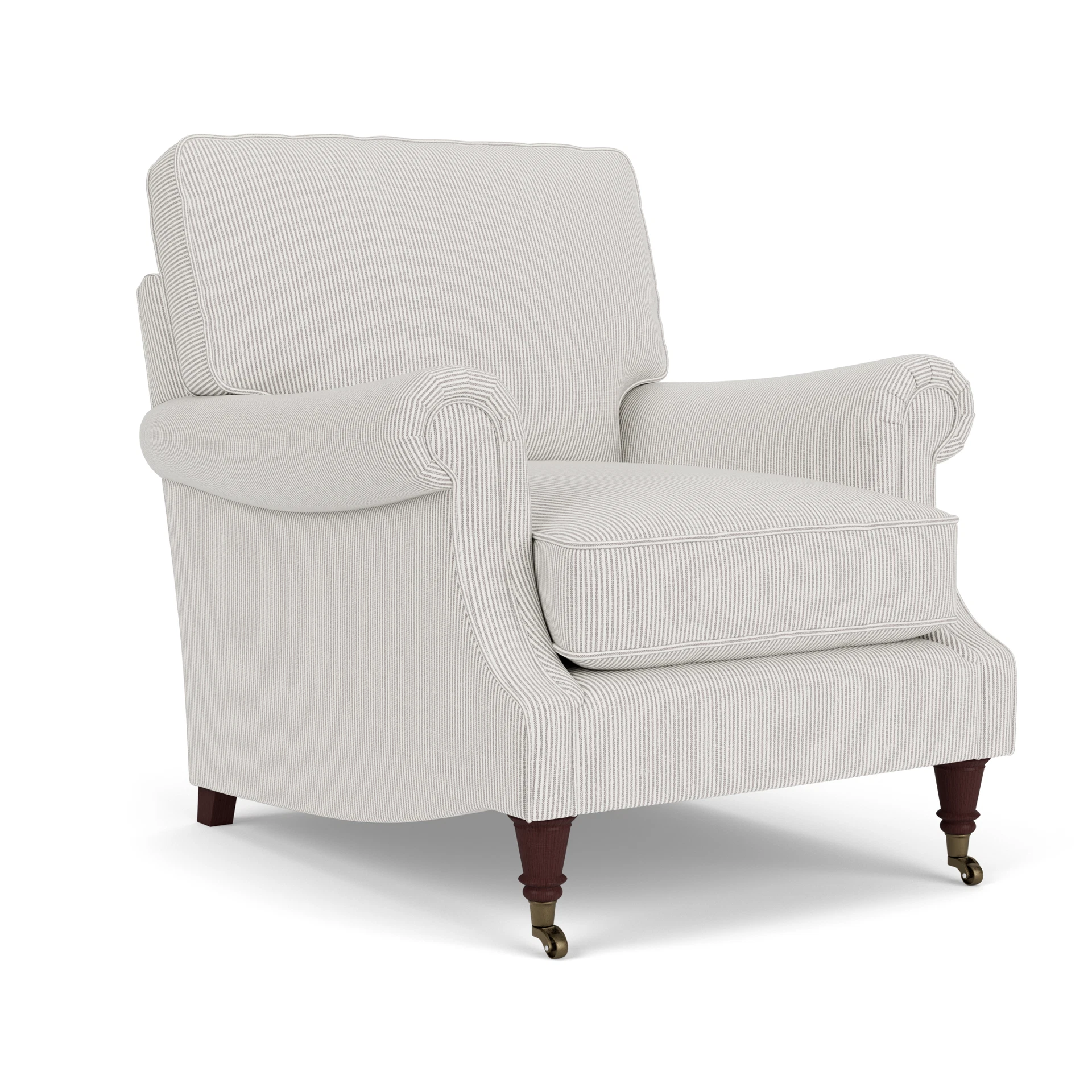 Taylor High Back Armchair in Broadway Stripe - Grey with Light legs