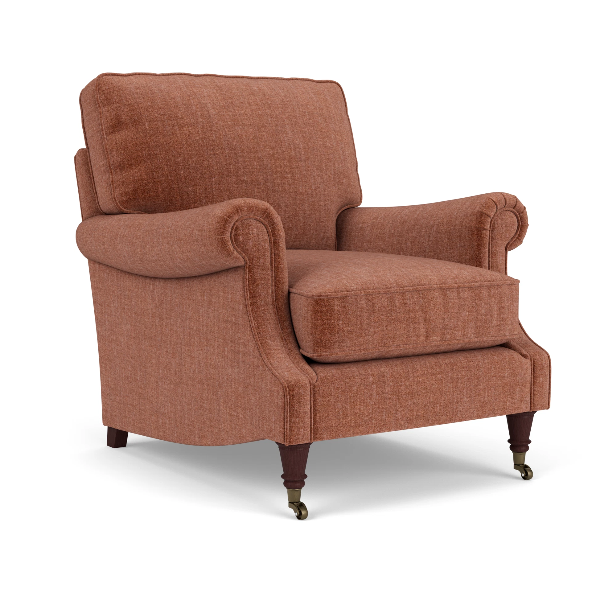 Taylor High Back Armchair in Eco Chenille - Cinnamon with Light legs