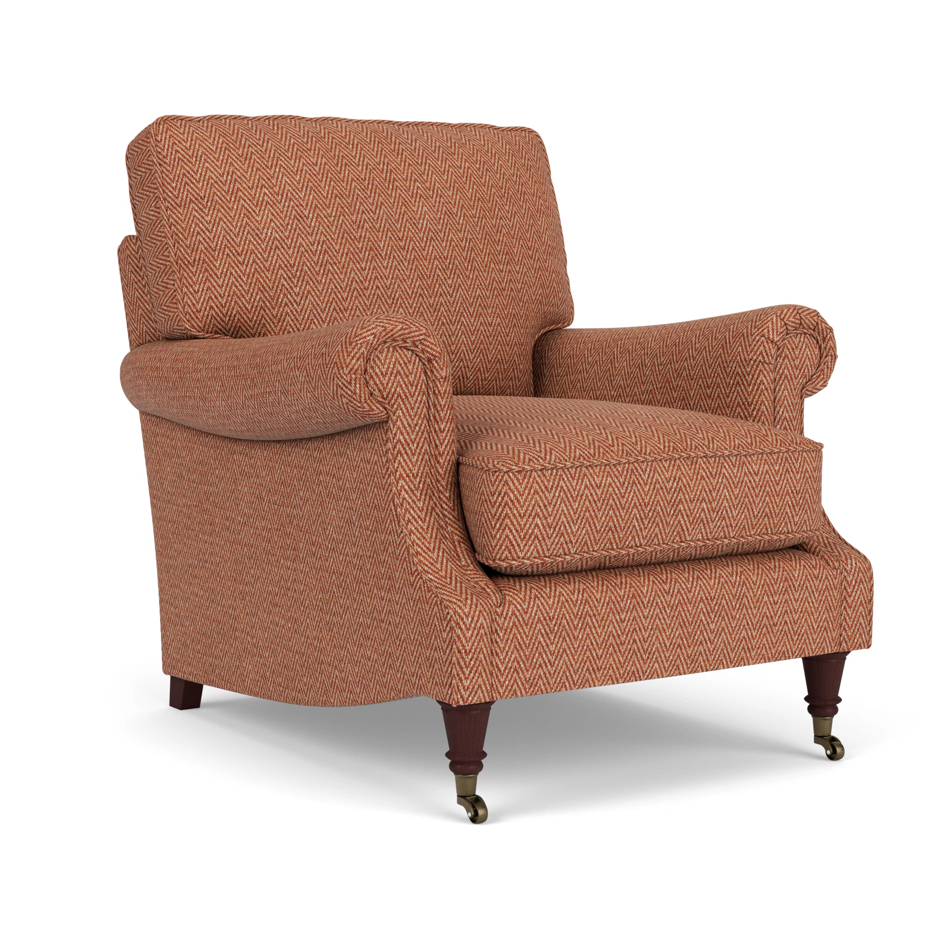 Taylor High Back Armchair in Herringbone Weave - Brick with Light legs