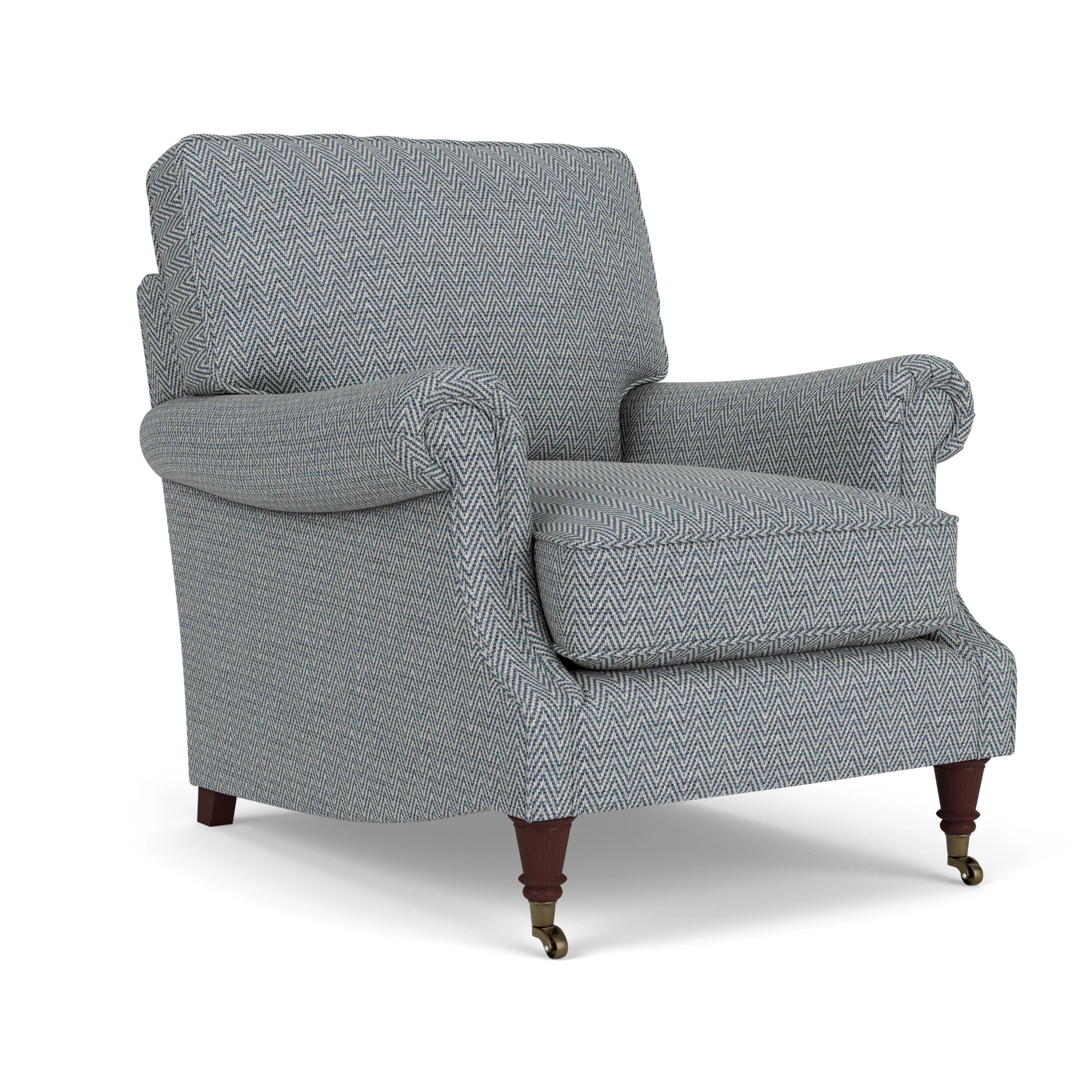 Taylor High Back Armchair in Herringbone Weave - Navy with Light legs