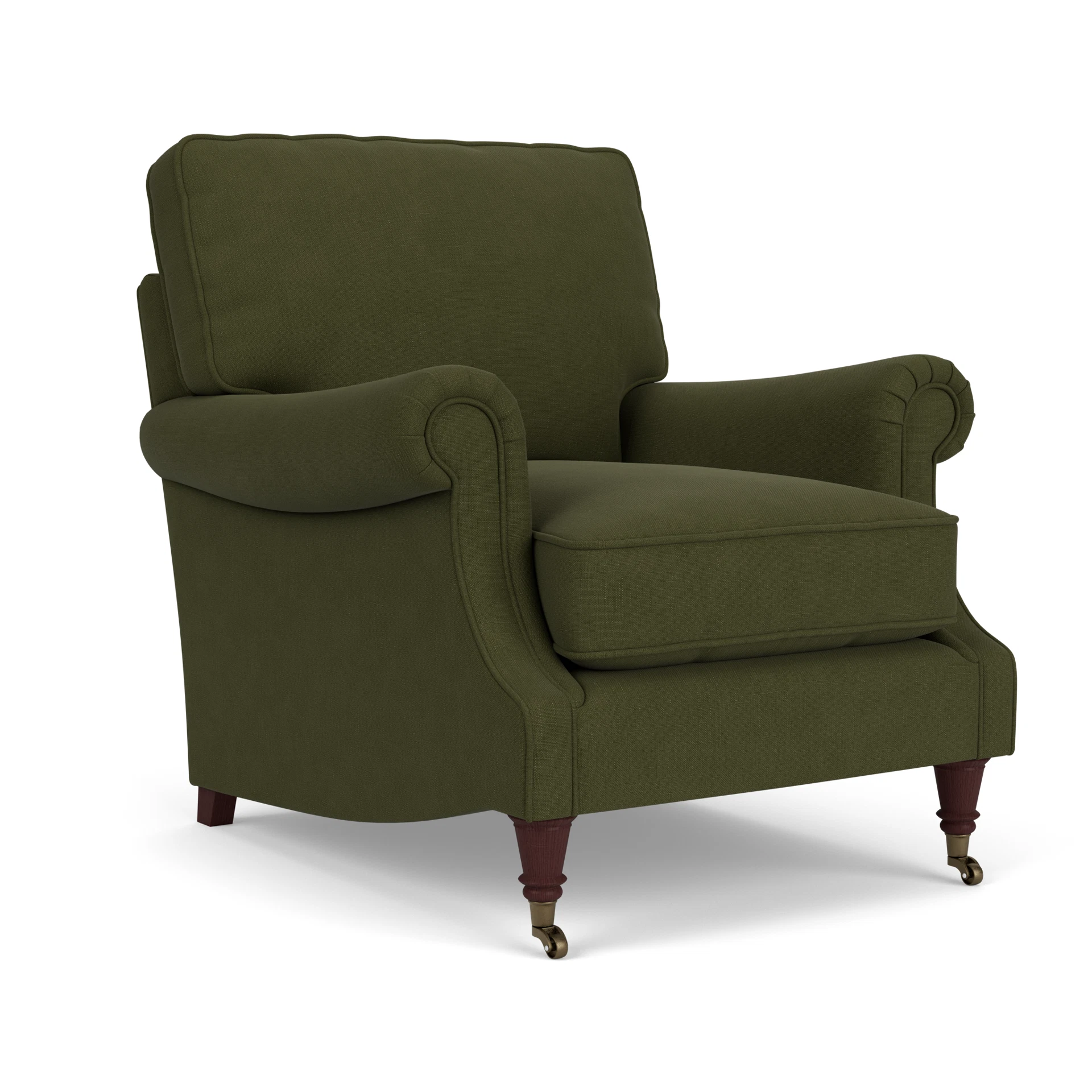 Taylor High Back Armchair in House Linen Mix - Forest Green with Light legs