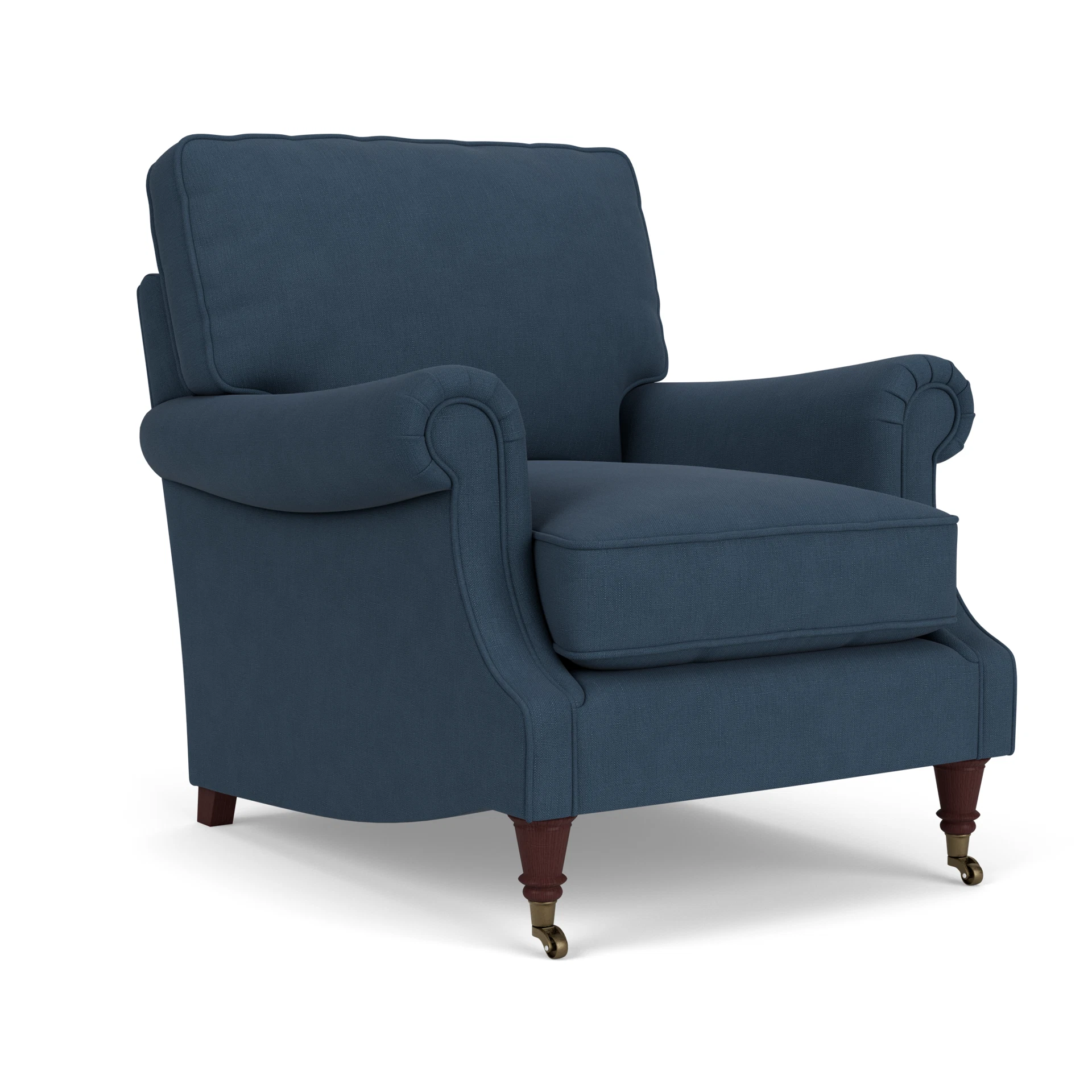 Taylor High Back Armchair in House Linen Mix - Indigo with Light legs