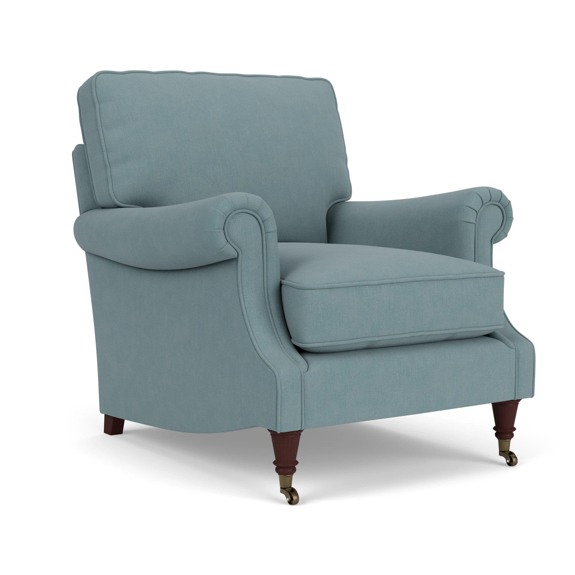 Taylor High Back Armchair in House Linen Mix - Sky Blue with Light legs