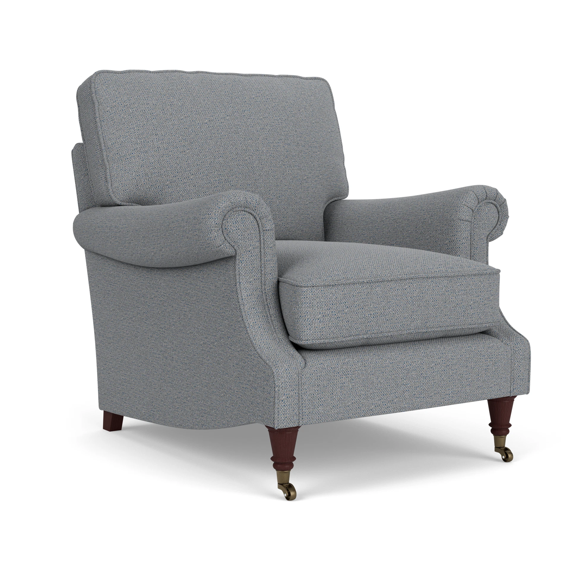 Taylor High Back Armchair in House Weave - Blue Marl with Light legs
