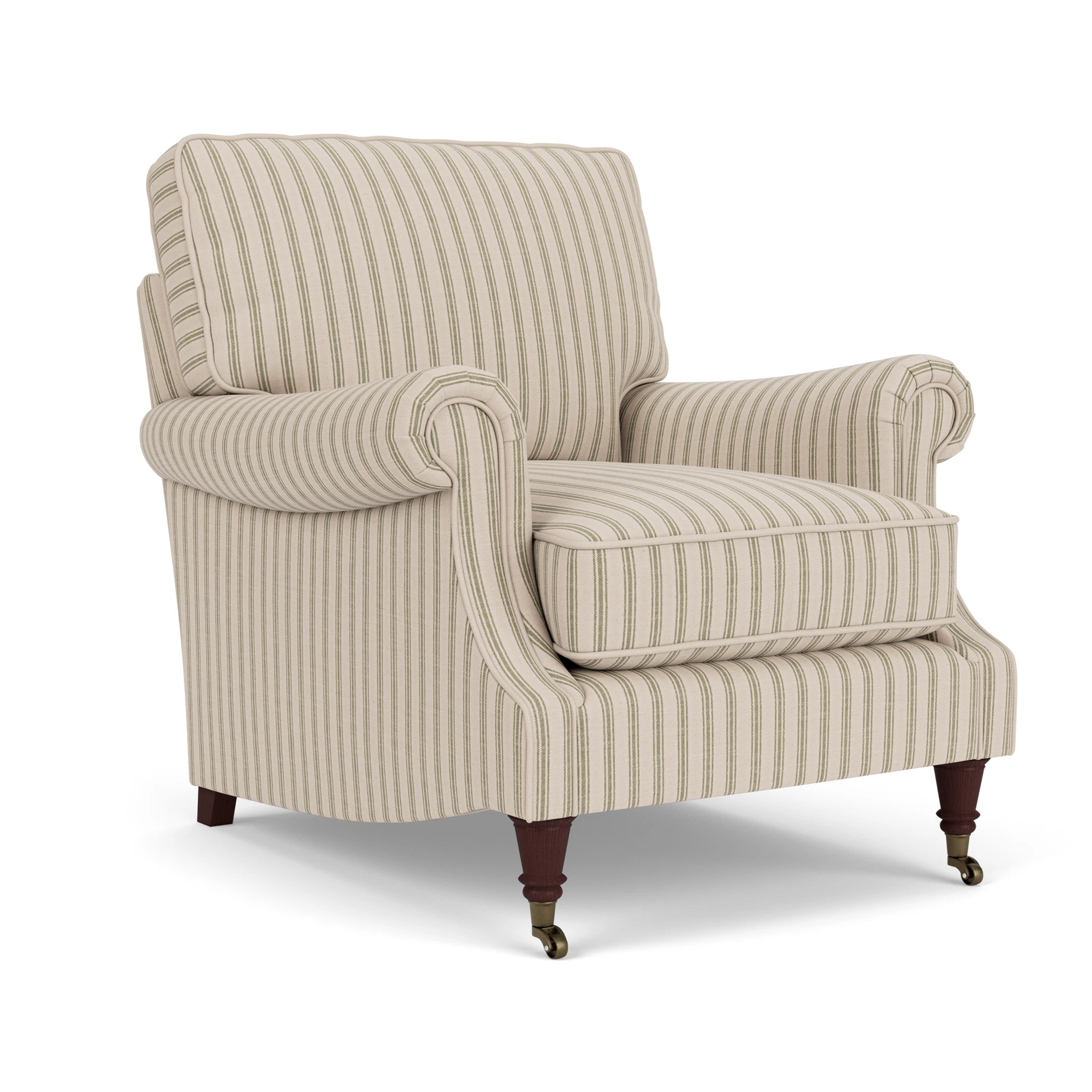 Taylor High Back Armchair in Kingham Stripe - Sage with Light legs