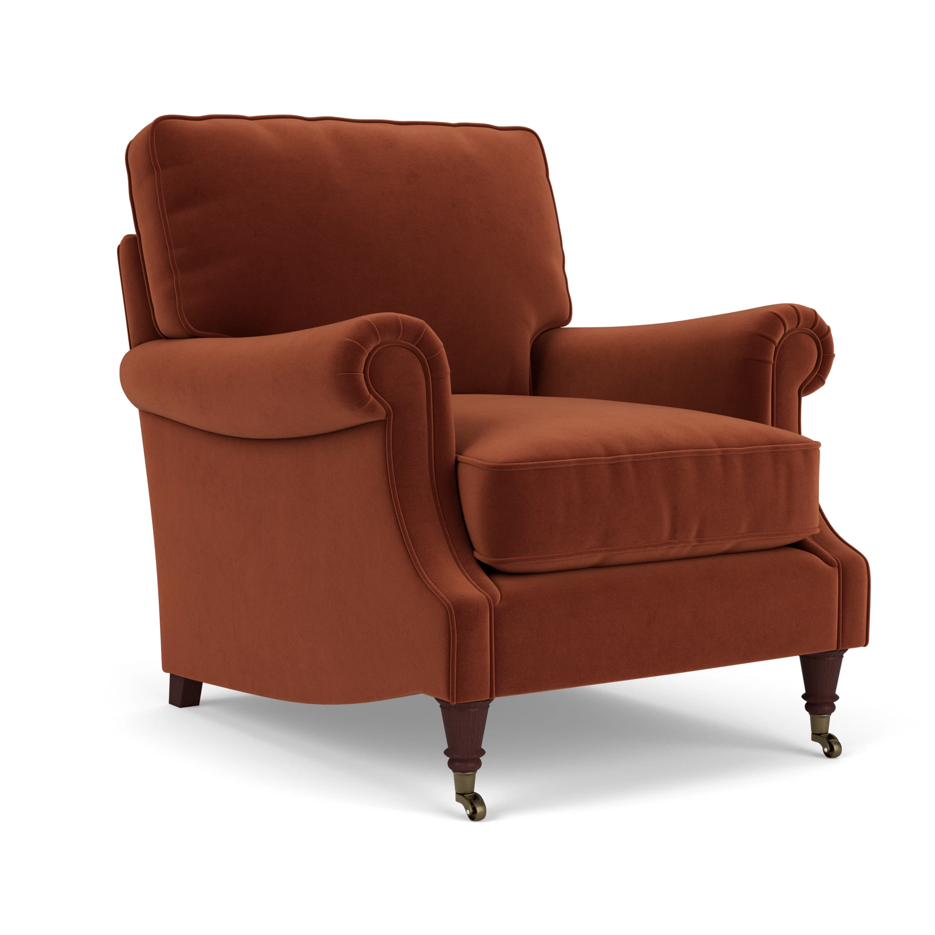 Taylor High Back Armchair in Matt Velvet - Brick with Light legs