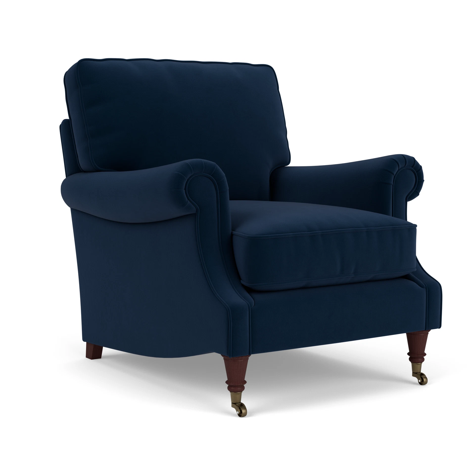Taylor High Back Armchair in Matt Velvet - Deep Blue with Light legs