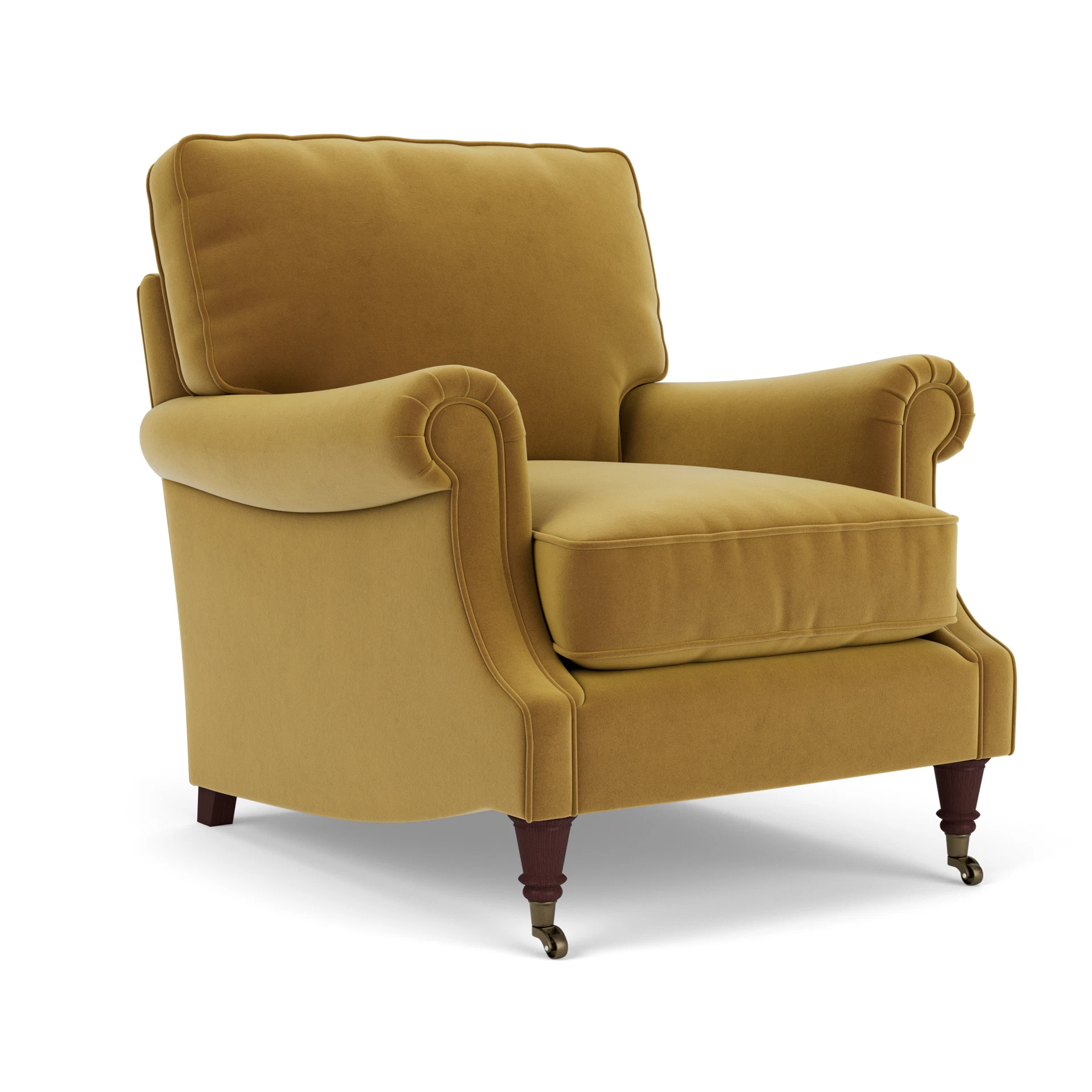 Taylor High Back Armchair in Matt Velvet - Mustard with Light legs