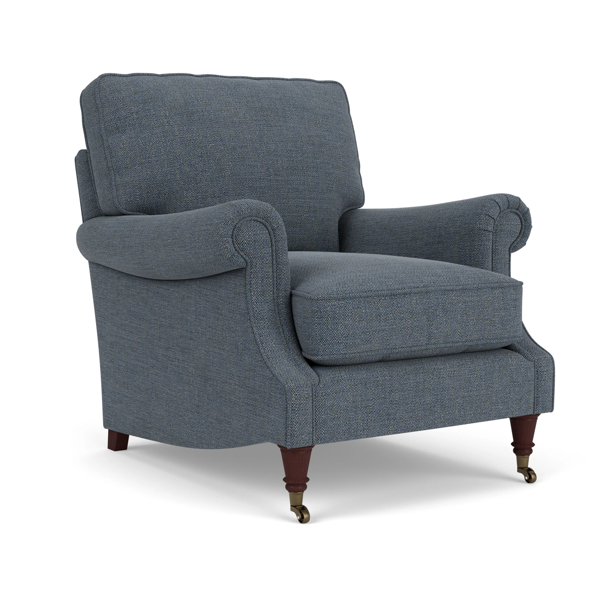 Taylor High Back Armchair in Rustic Weave - Indigo with Light legs