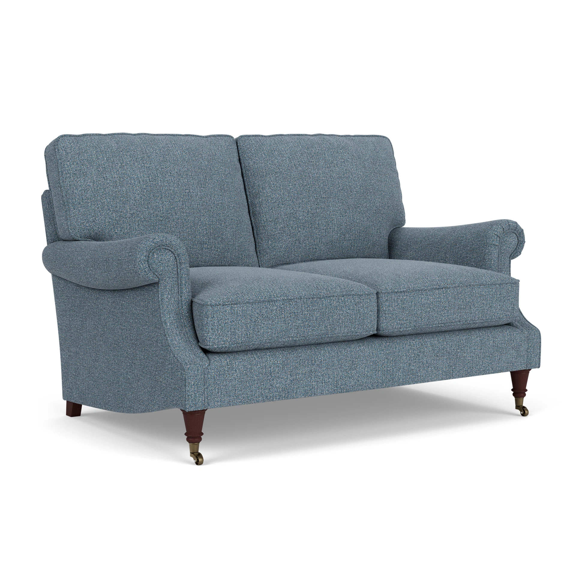 Taylor High Back Large 2 Seater Sofa in Aquaclean Oxford - Mid Blue with Light legs