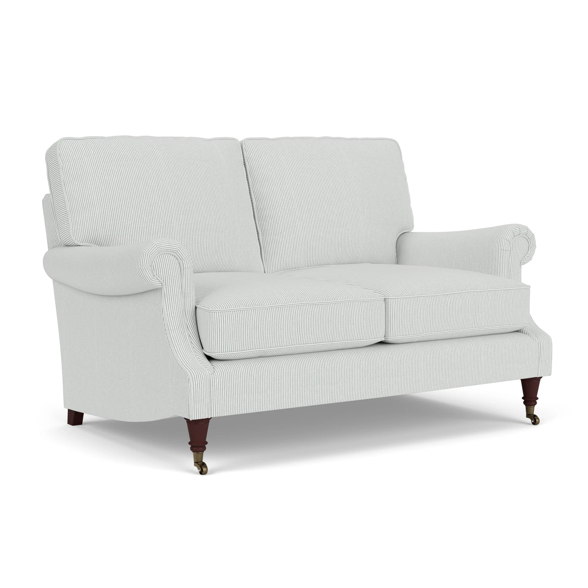 Taylor High Back Large 2 Seater Sofa in Broadway Stripe - Duck Egg with Light legs