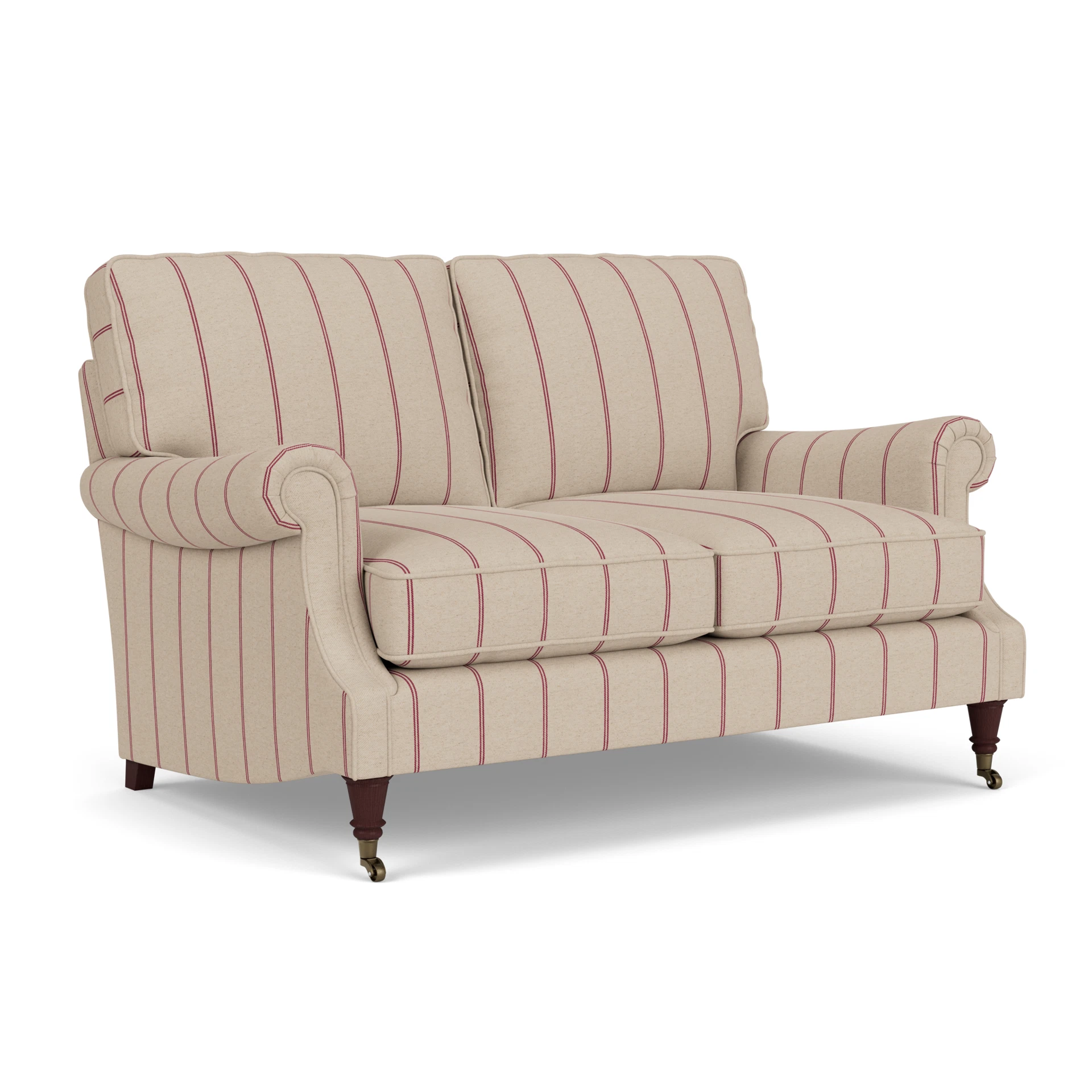 Taylor High Back Large 2 Seater Sofa in Compton Stripe - Raspberry with Light legs