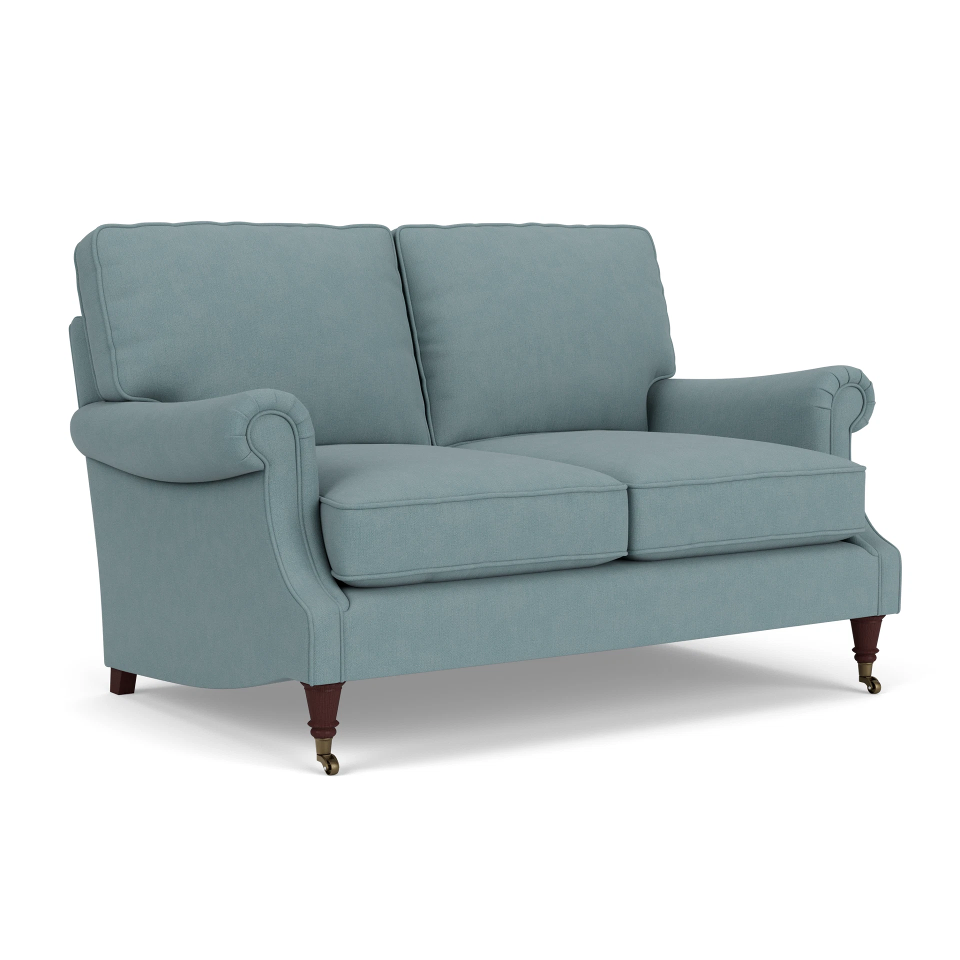 Taylor High Back Large 2 Seater Sofa in House Linen Mix - Sky Blue with Light legs
