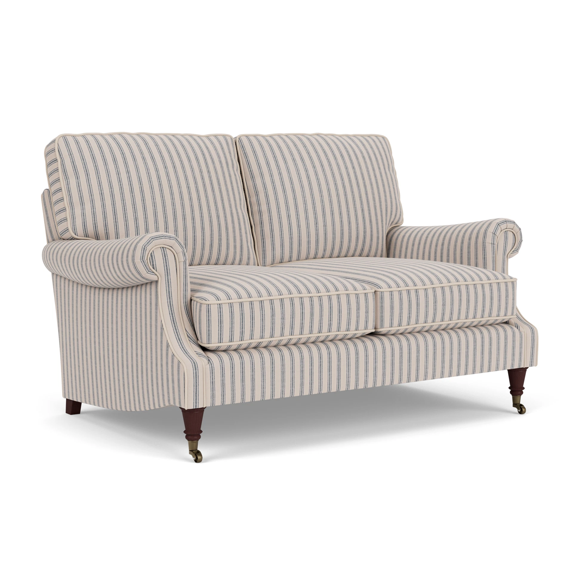 Taylor High Back Large 2 Seater Sofa in Kingham Stripe - Indigo with Light legs