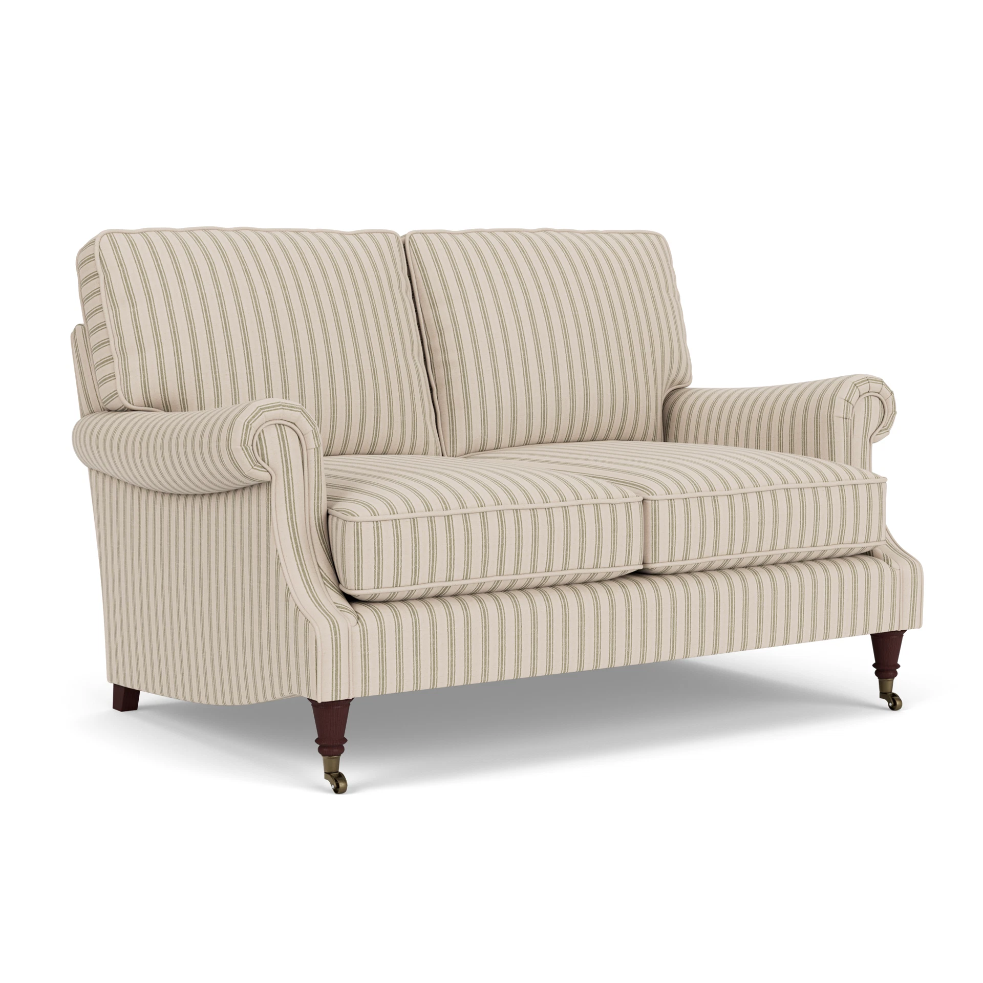 Taylor High Back Large 2 Seater Sofa in Kingham Stripe - Sage with Light legs