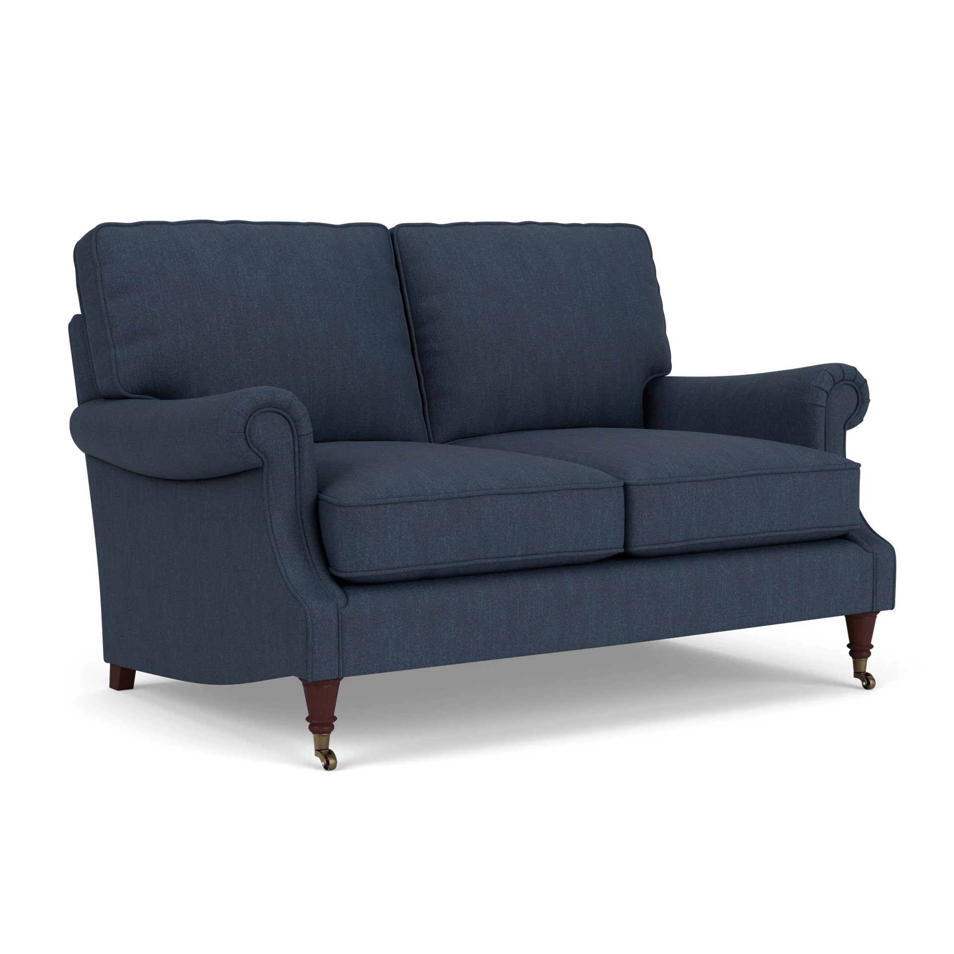 Taylor High Back Large 2 Seater Sofa in Luxury Italian Linen - Indigo with Light legs