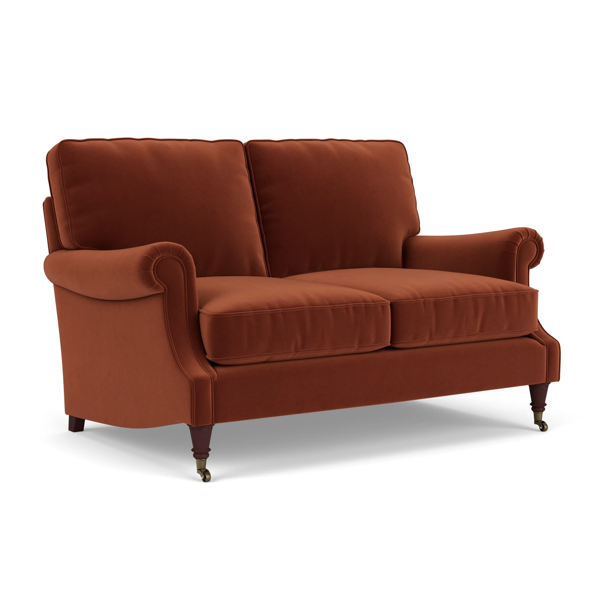 Taylor High Back Large 2 Seater Sofa in Matt Velvet - Brick with Light legs