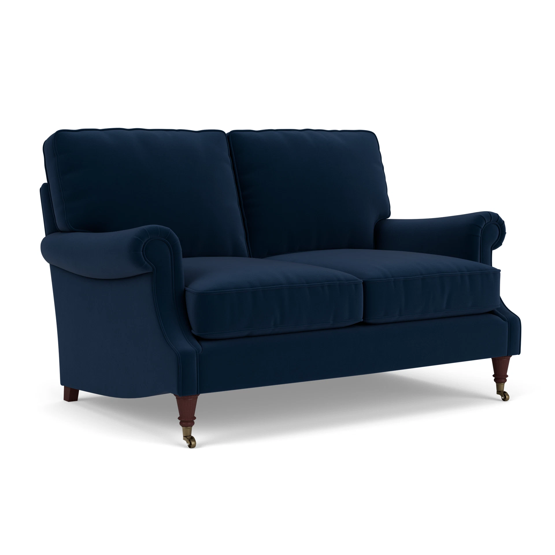 Taylor High Back Large 2 Seater Sofa in Matt Velvet - Deep Blue with Light legs