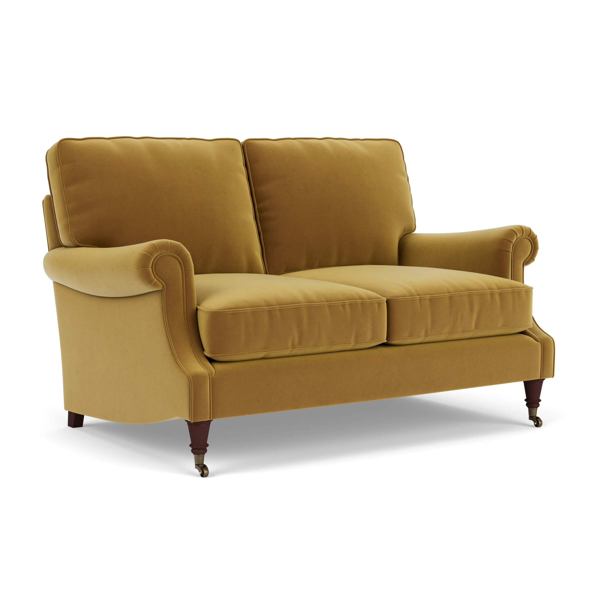 Taylor High Back Large 2 Seater Sofa in Matt Velvet - Mustard with Light legs