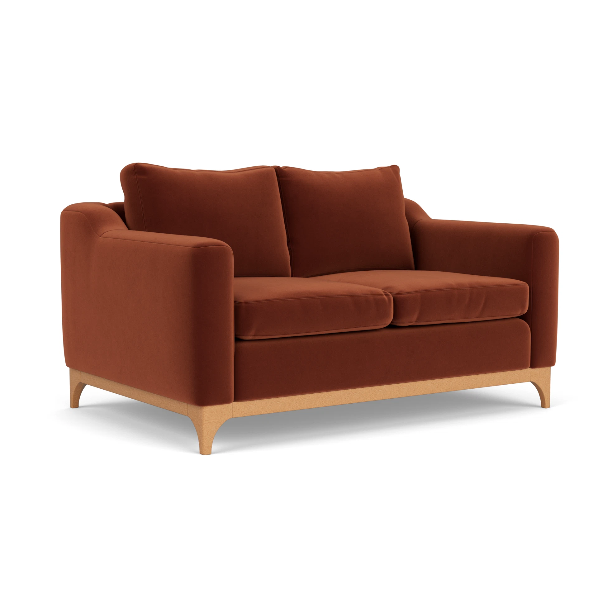 Watson 2 Seater Sofa in Matt Velvet - Brick with Light legs