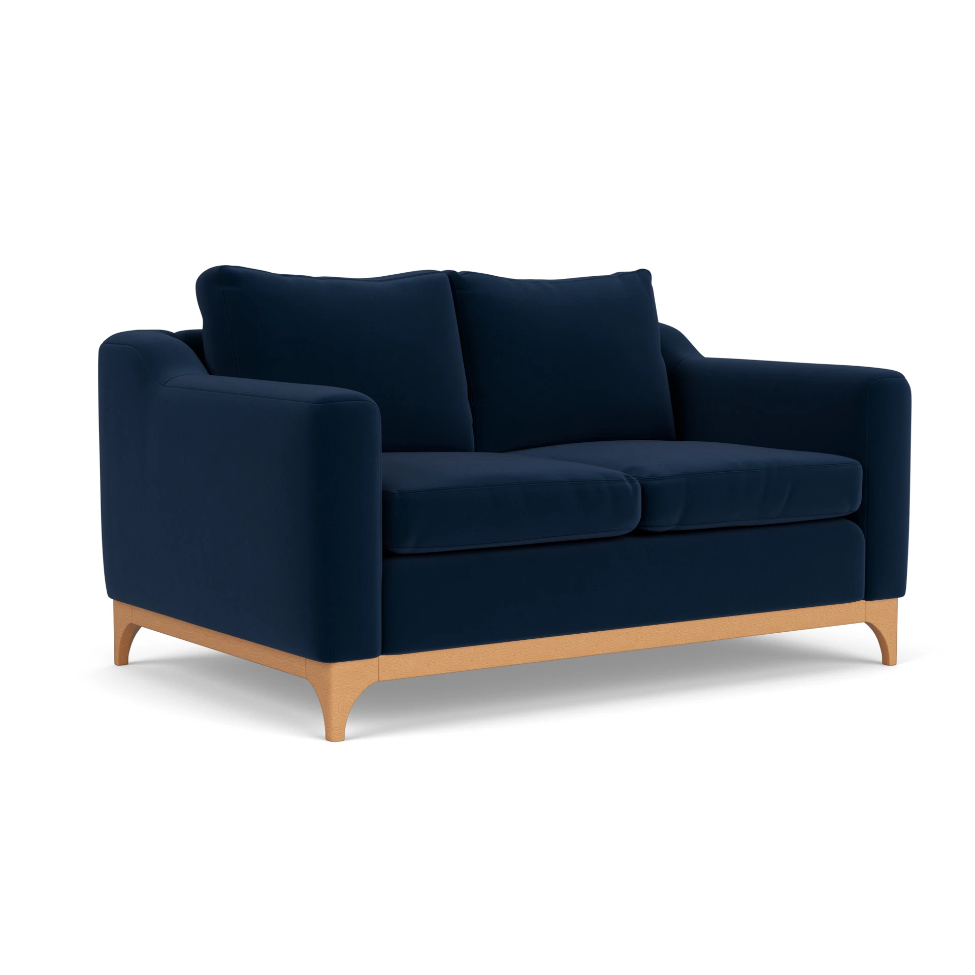 Watson 2 Seater Sofa in Matt Velvet - Deep Blue with Light legs