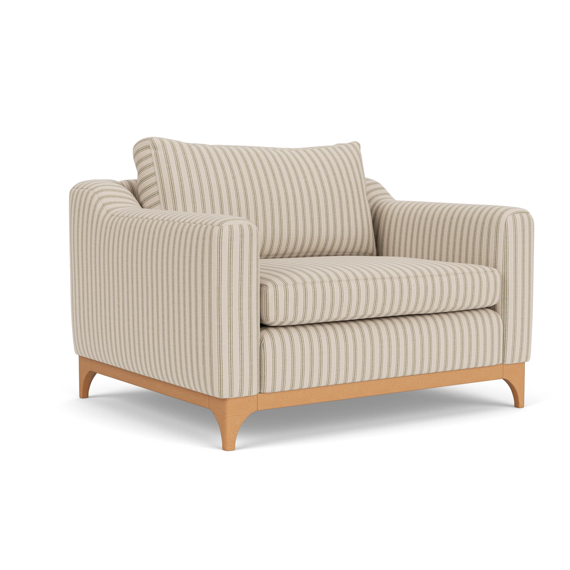 Watson Love Seat in Kingham Stripe - Sage with Light legs