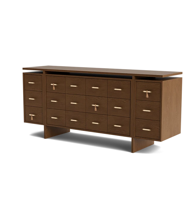 brown leather dresser Coralie Curved 6-Drawer Vegan Leather Oval Dresser